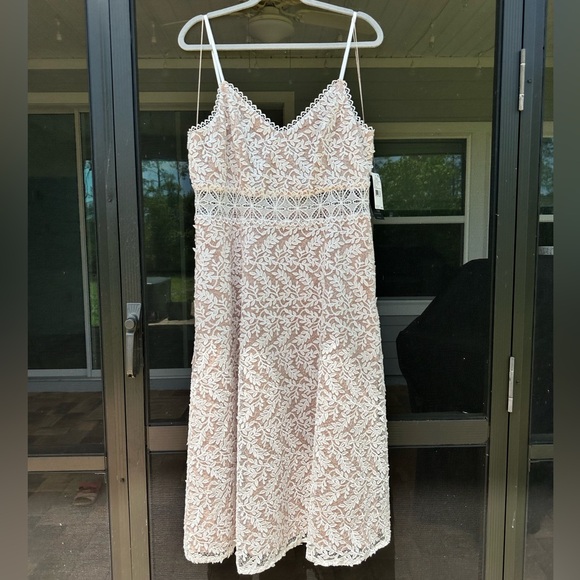 NWT Aidan by Aidan Mattox Lace Overlay Mid Calf Midi Dress - Picture 6 of 11